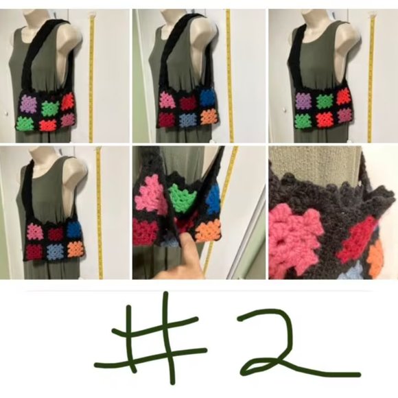 Granny Square Purse Handmade Small Knit Bag Tote Bag Shoulder Bag 10 in x 6.5 in - Picture 4 of 8